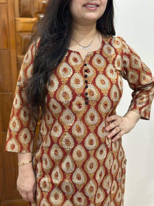Gulmohar Handblock print ajrakh Cotton kurta