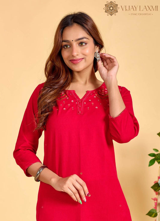 Red Mul Mul cotton Suit - Vijay Laxmi