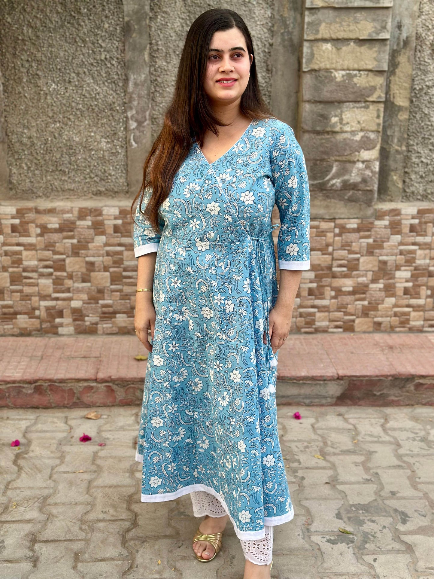 Airy cotton anarkali kurti for women blue - Vijay Laxmi
