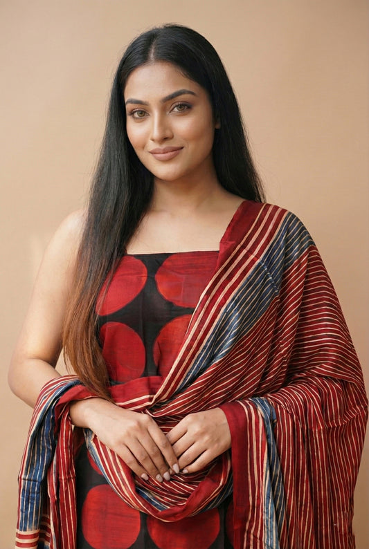 Modal Silk Ajrakh 2 Piece Unstitched Suit