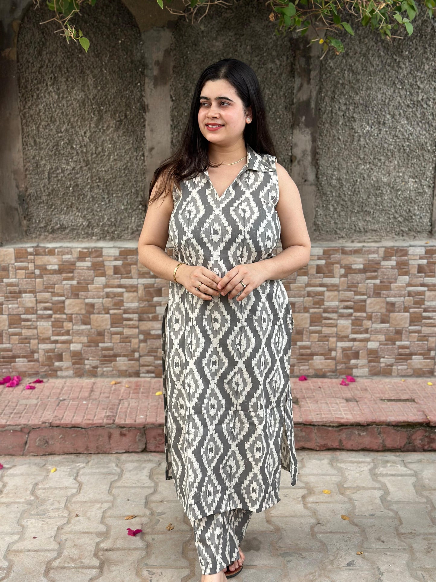 Ikkat cotton breathable kurta pant set