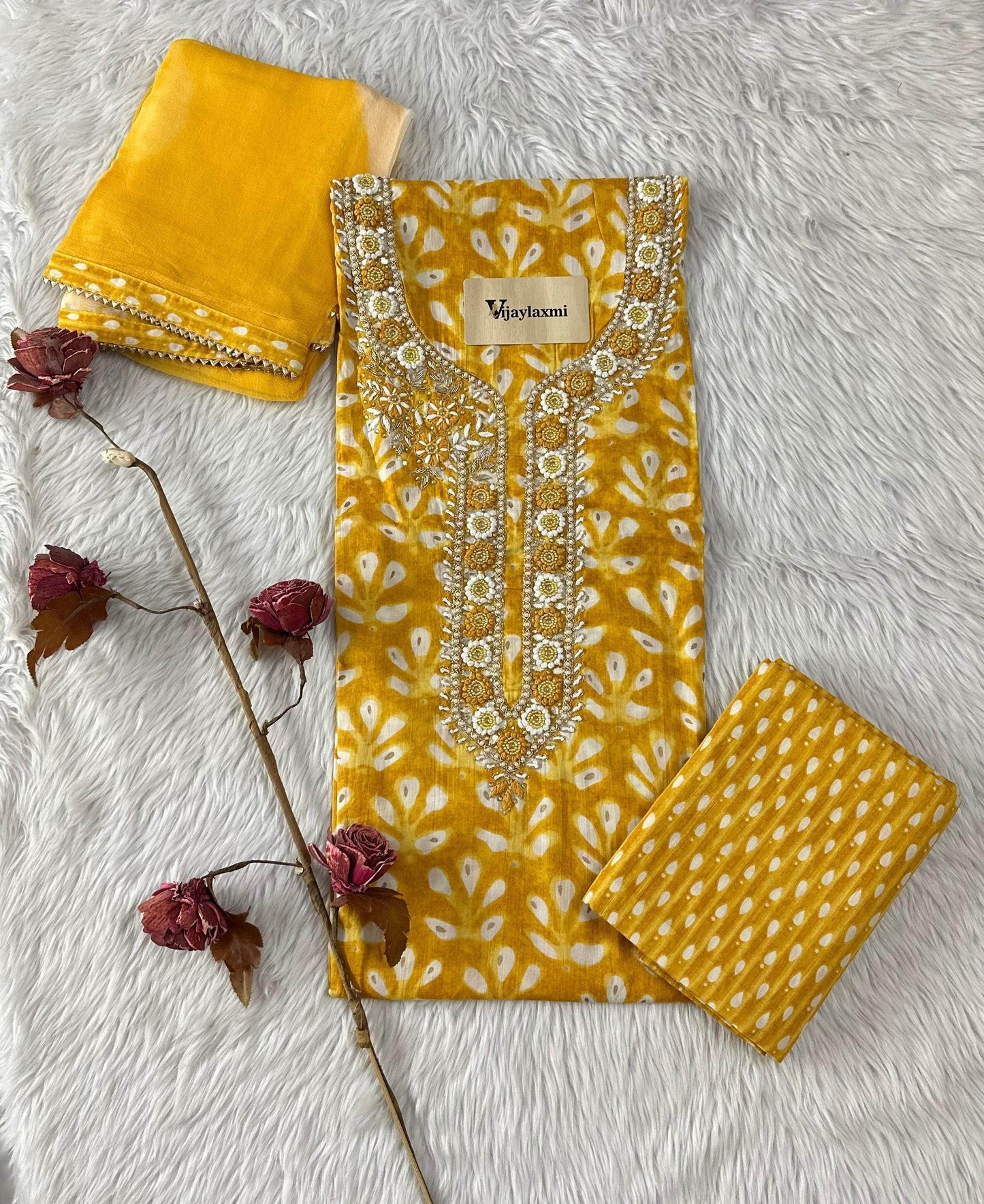 Pure Cameric Cotton unstitched Suit - Vijay Laxmi