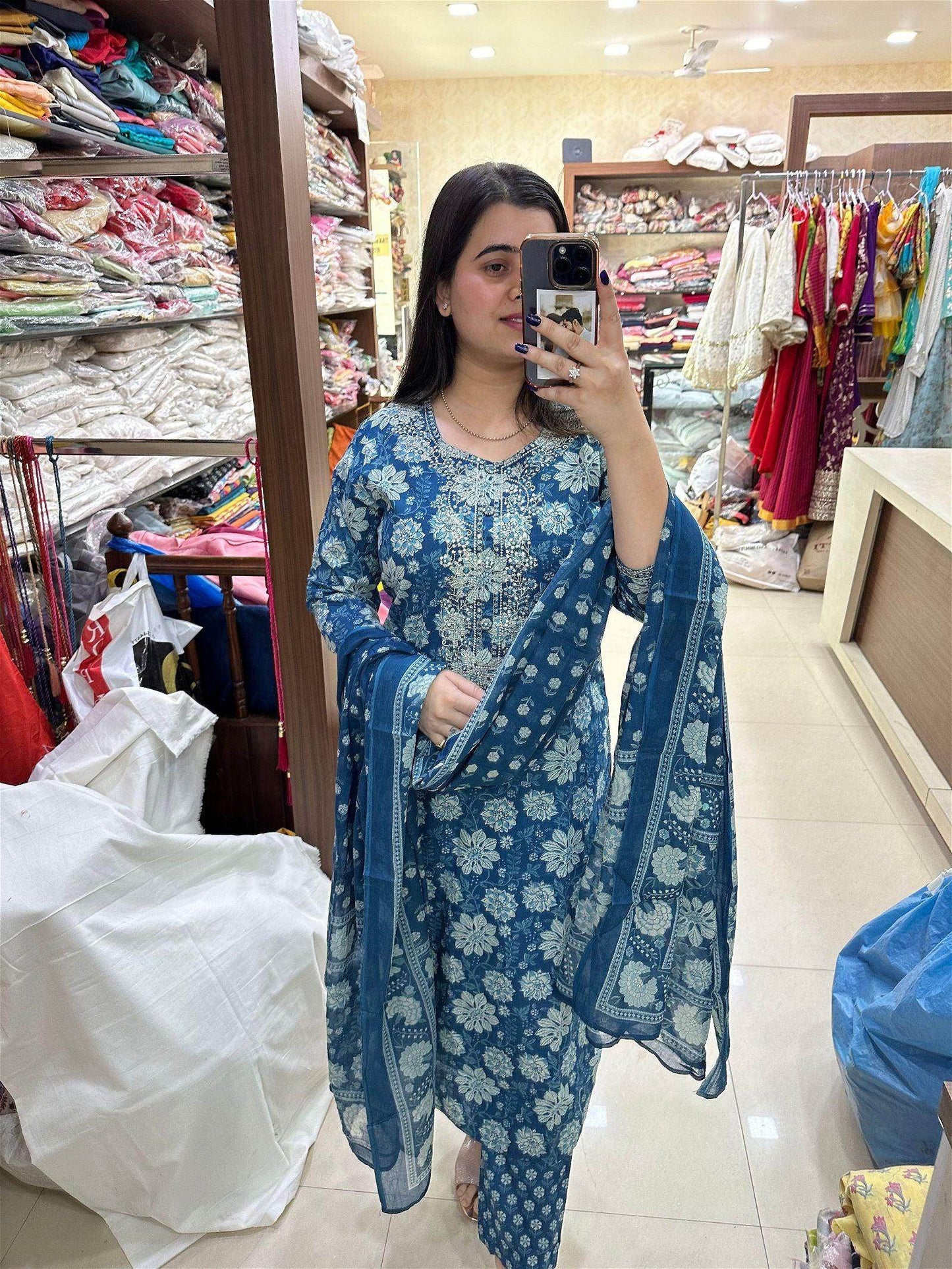 Indigo Print Cotton Suit - Vijay Laxmi