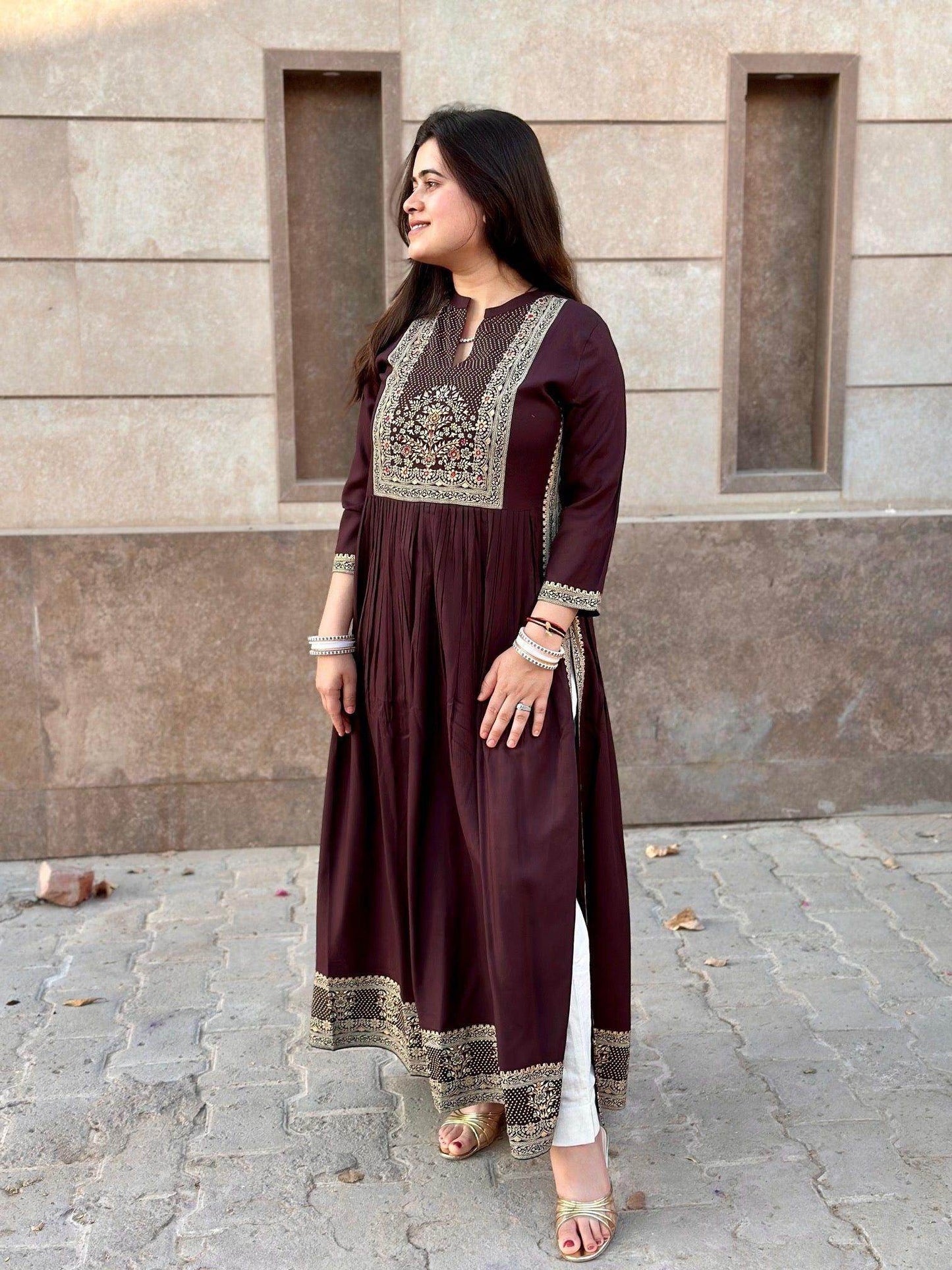 Naira Cut Kurti Brown - Vijay Laxmi