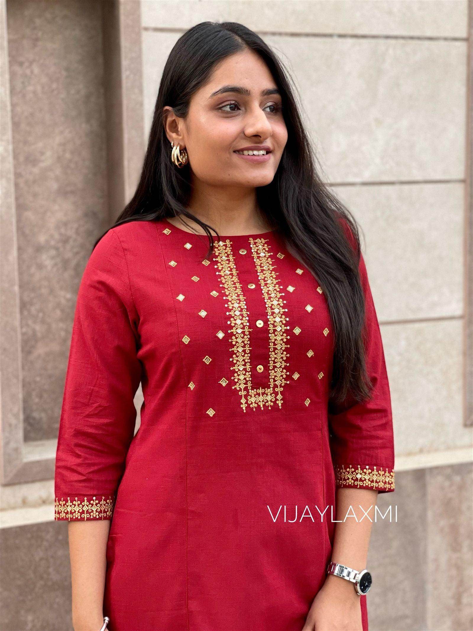 Red Cotton Kurti CK01 - Vijay Laxmi