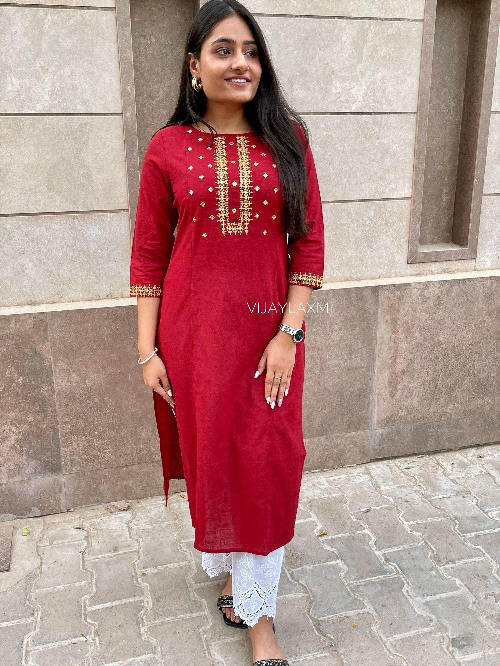 Red Cotton Kurti CK01 - Vijay Laxmi