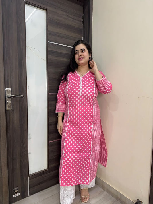 Navya pure cotton kurti for women polka pink