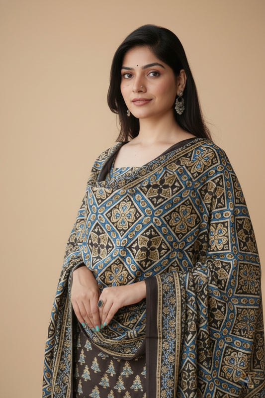 Modal Silk Ajrakh 2 Piece Unstitched Suit