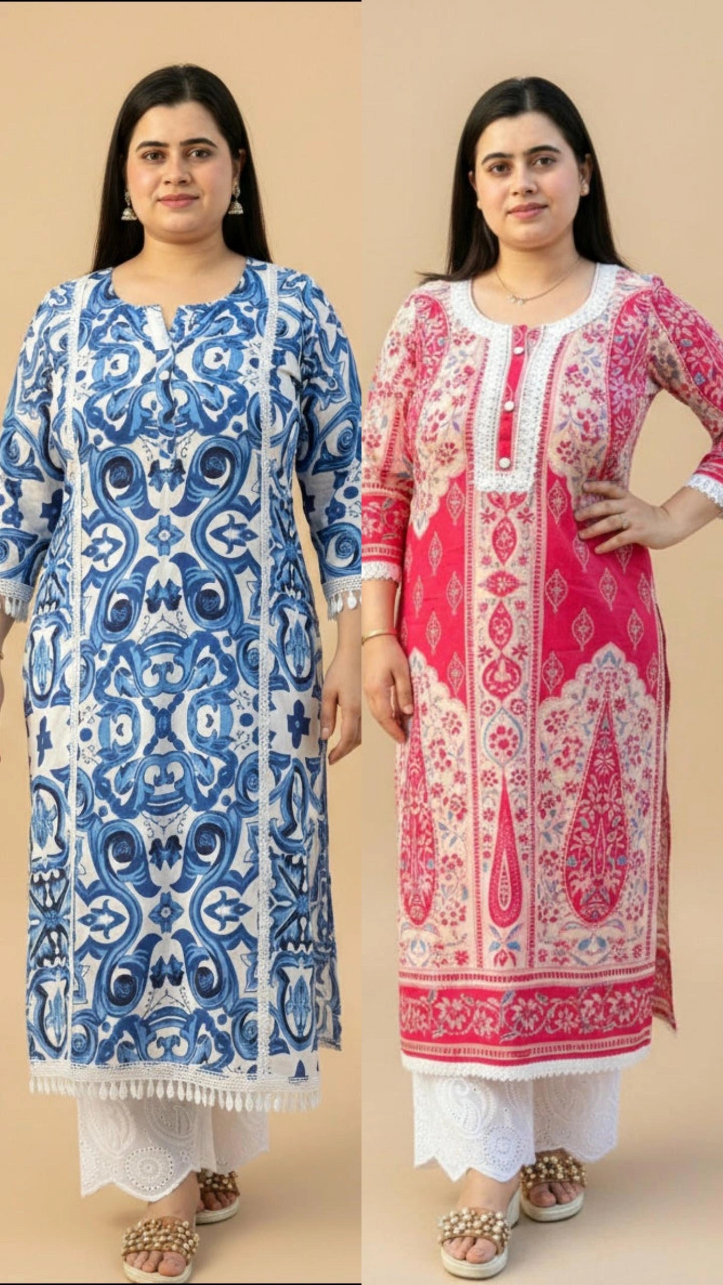 Airy cotton long kurta combo