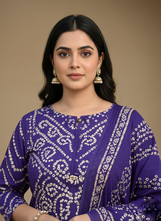 Amayra Cotton Kurta Embroidery Work Kurti Pant And Dupatta -purple