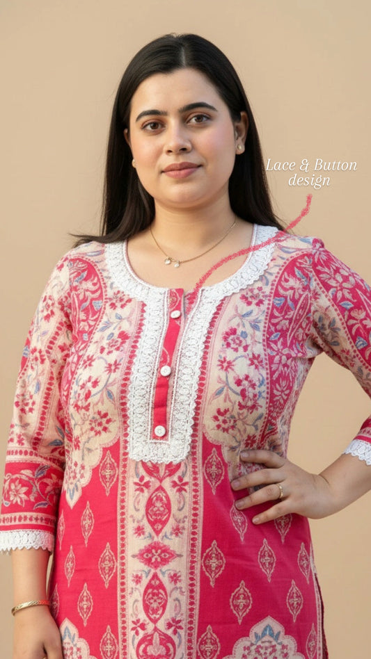 Airy Cotton kalamkari kurti for women- Pink