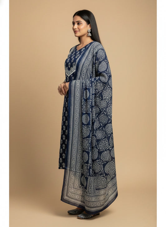 Indigo Print Cotton Suit