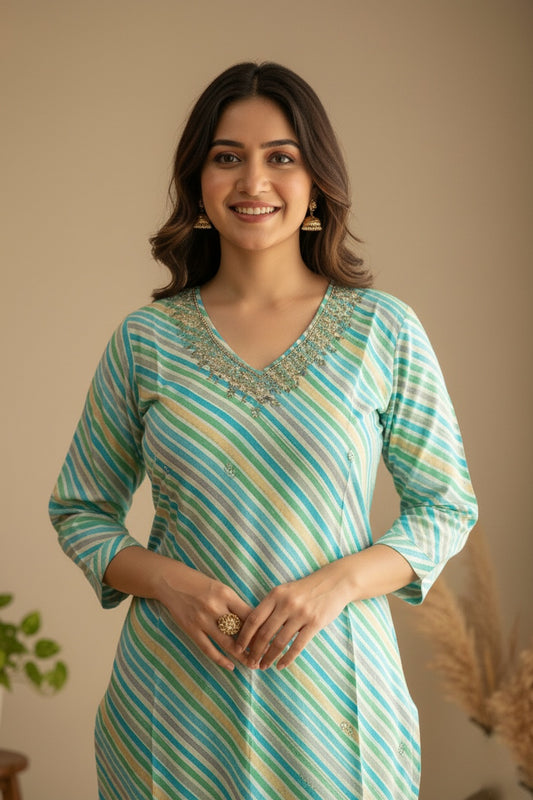 Muslin Silk lehariya Suit Set