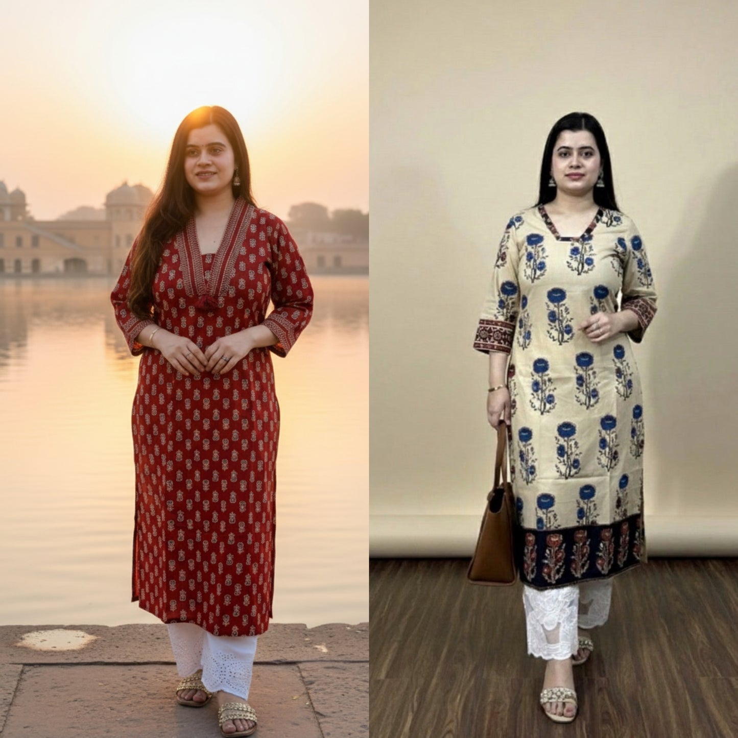 Airy cotton long kurta combo