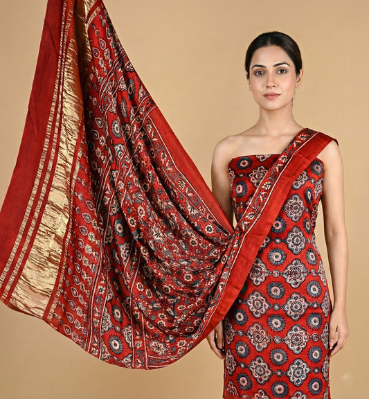 Modal Silk Ajrakh 2 Piece Unstitched Suit