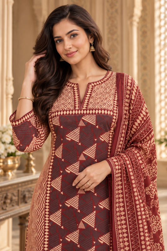 NAZAKAT cotton kurta set with pants & dupatta