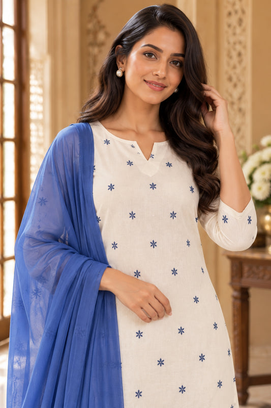 NAZAKAT cotton kurta set with pants & dupatta