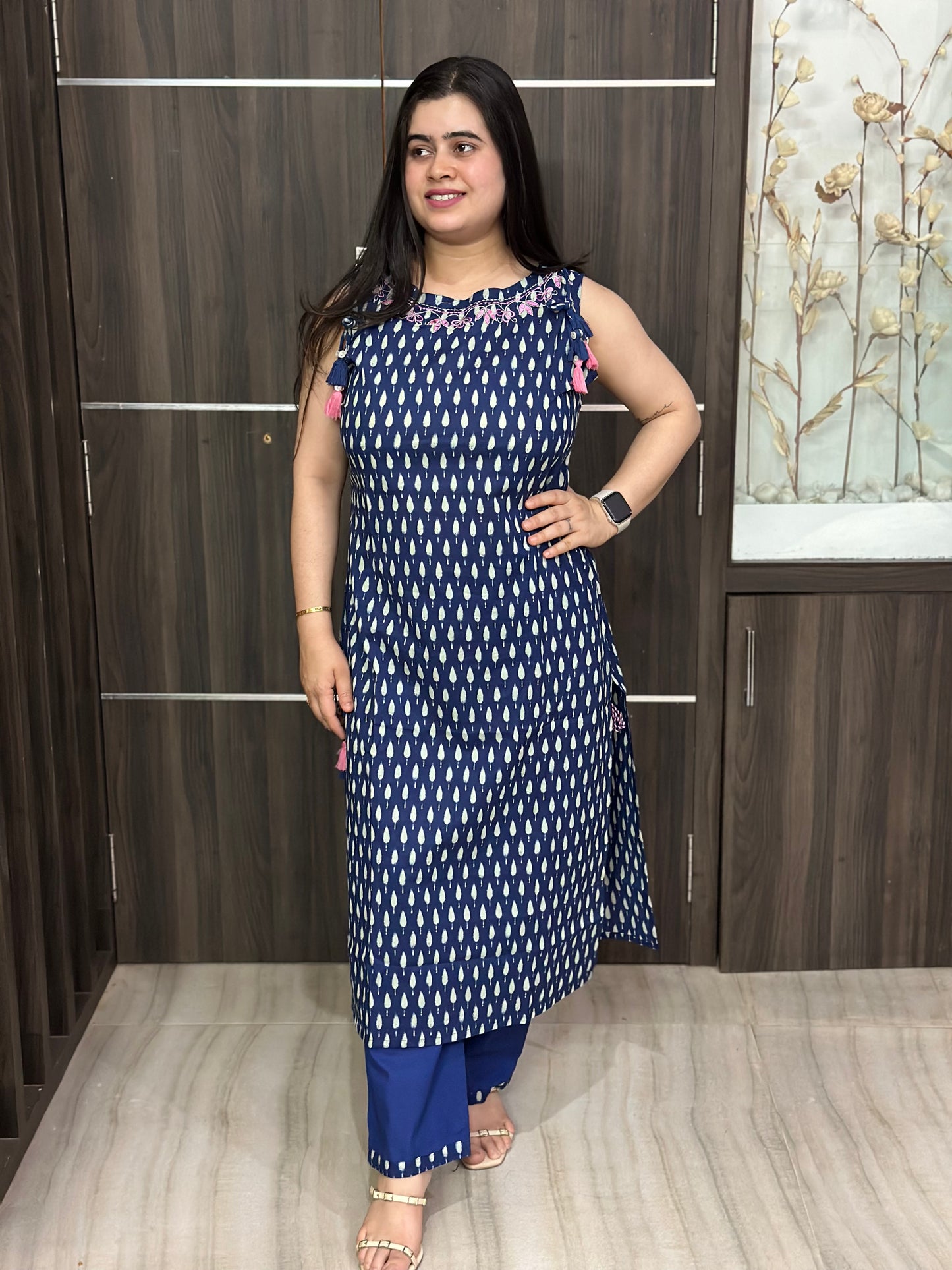 Bani Sleeveless Cotton Kurta set Indigo