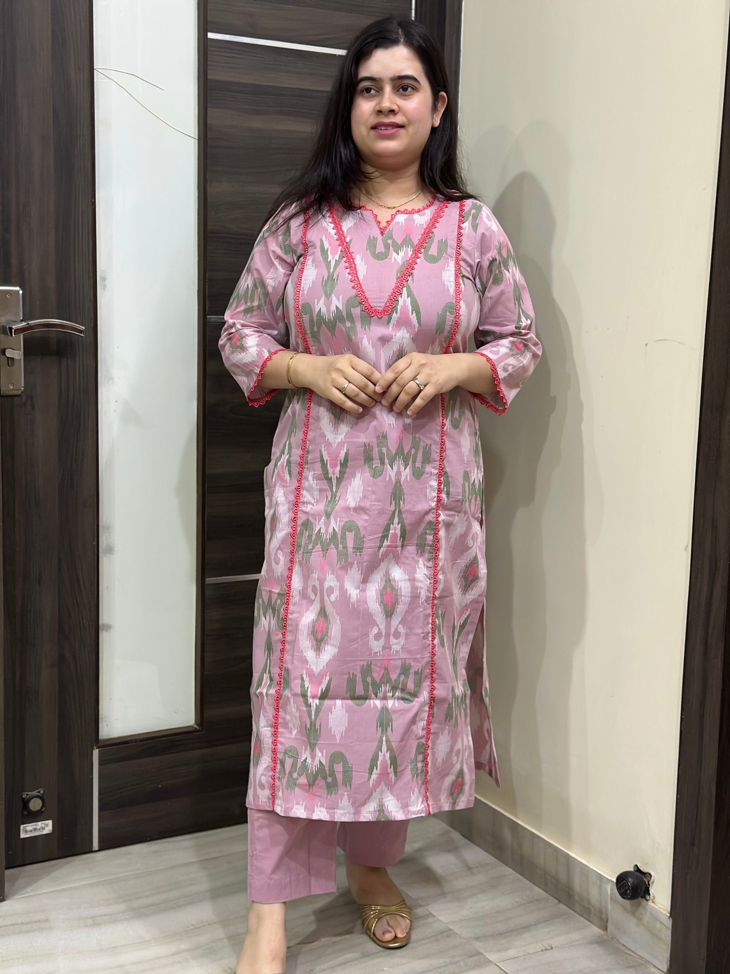 Mehar premium cotton Kurta & Pant Ikkat Pink