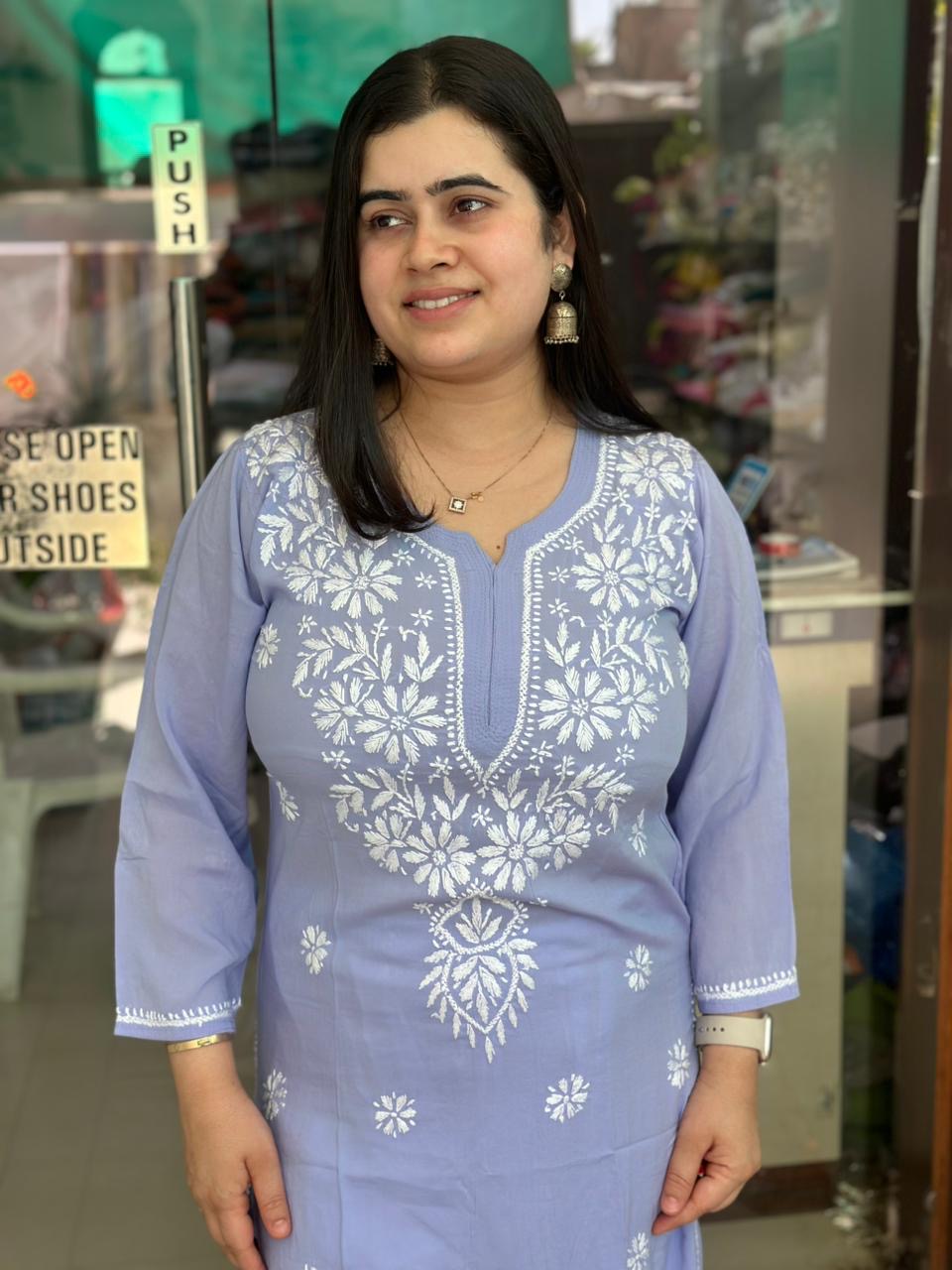 Chikankari Modal Kurti Lilac