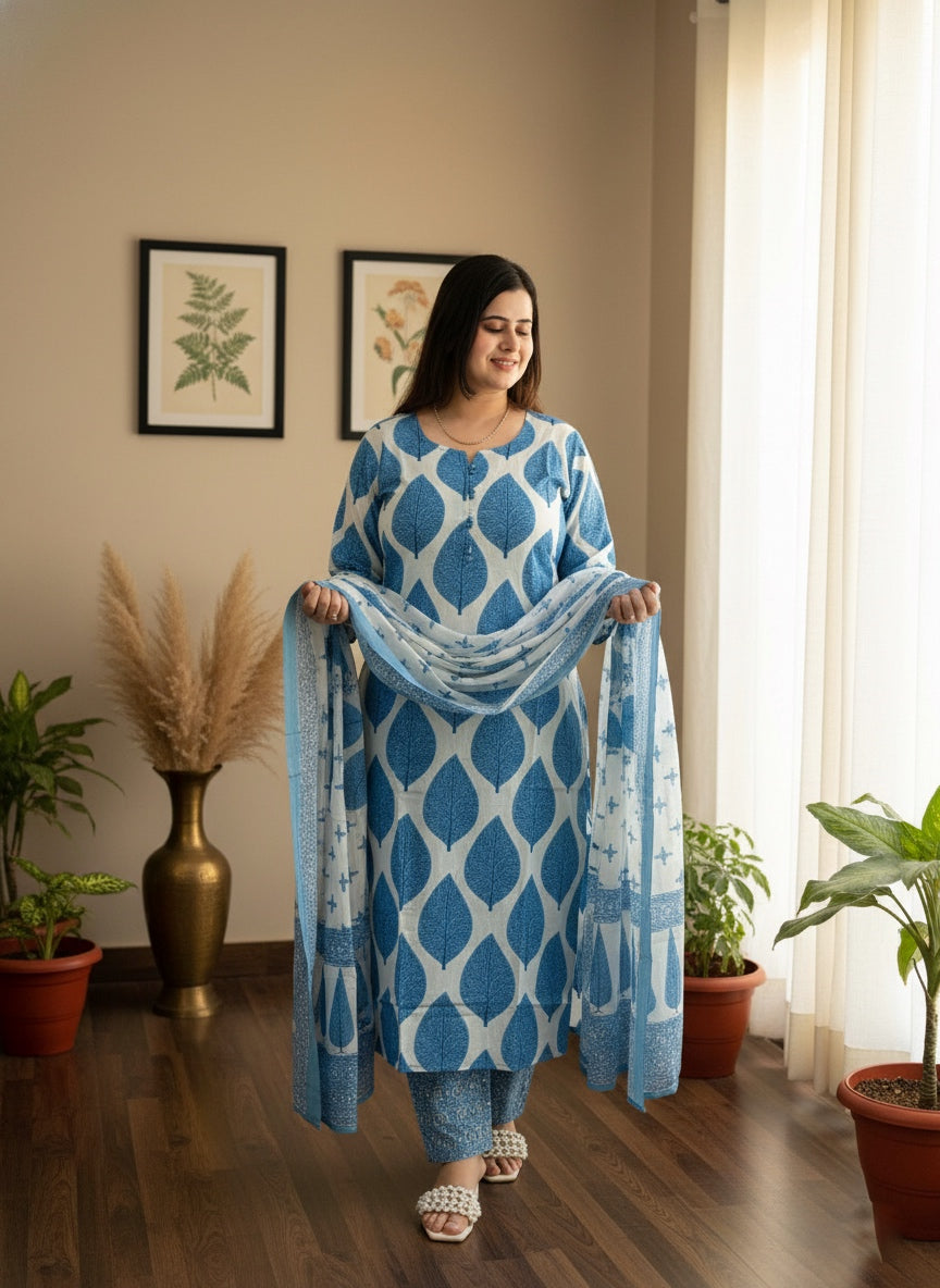 Vijaylaxmi Women’s Cotton straight kurta with Pant & Dupatta