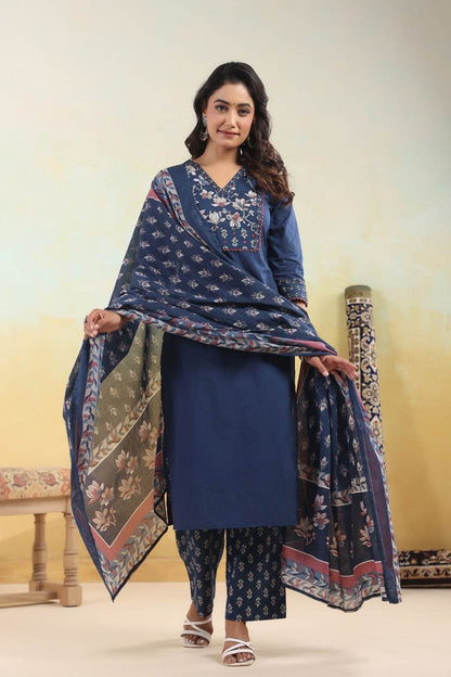 Ajrakh Printed Cotton Suit For Women - Vijay Laxmi