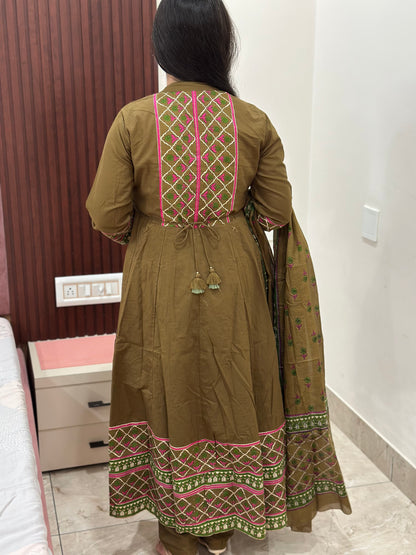 Gulzar Anarkali Cotton kurta Set with dupatta
