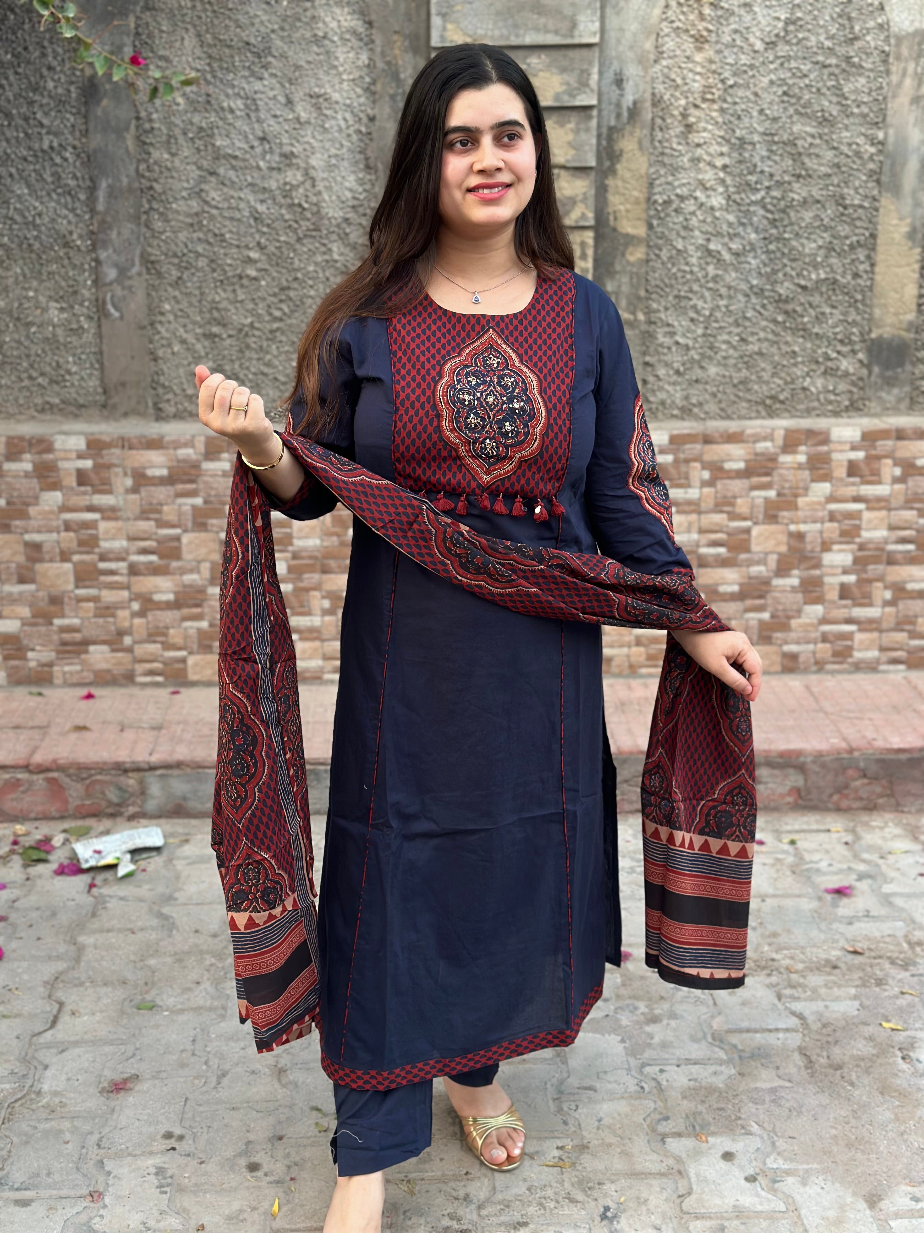 Ajrakh Printed Cotton Suit For Women