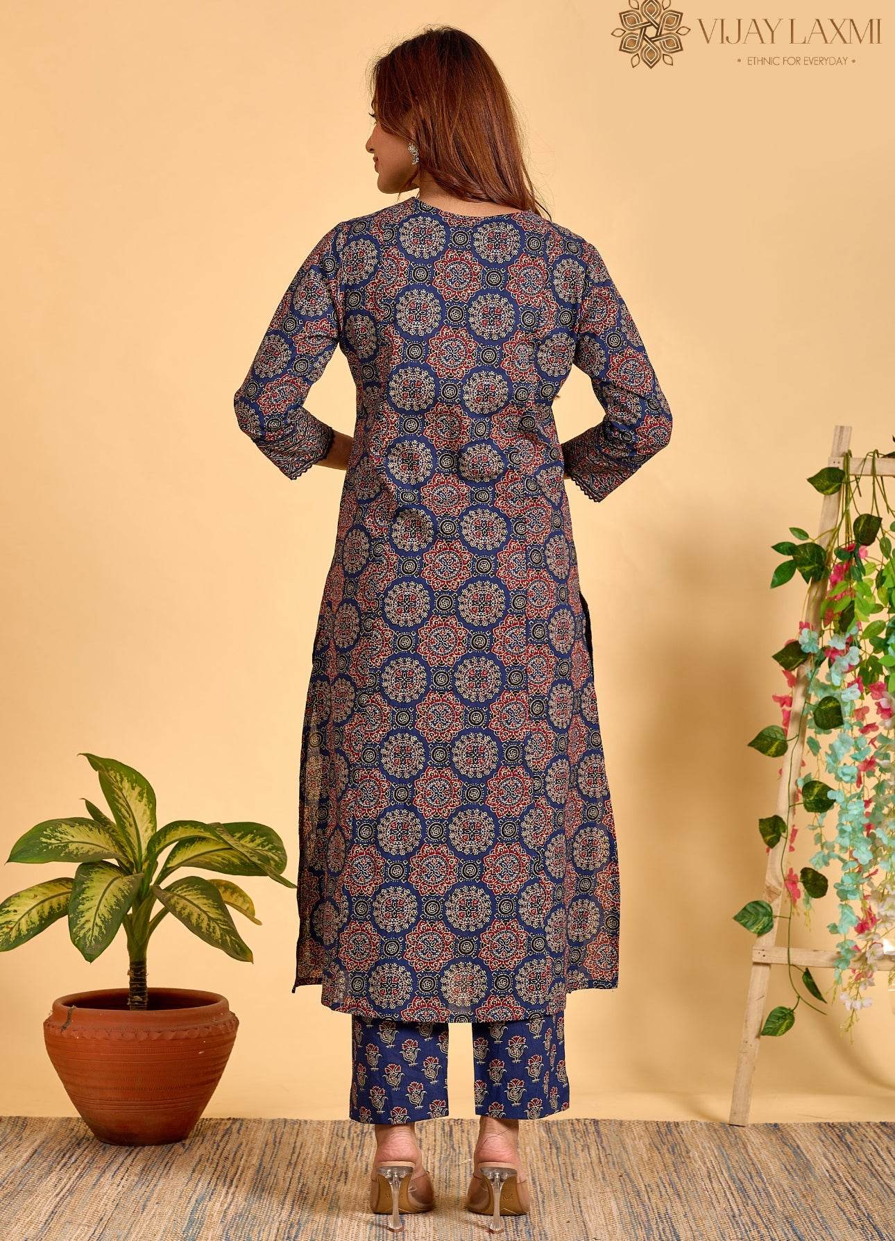 Ajrakh Printed Cotton Suit For Women - Vijay Laxmi