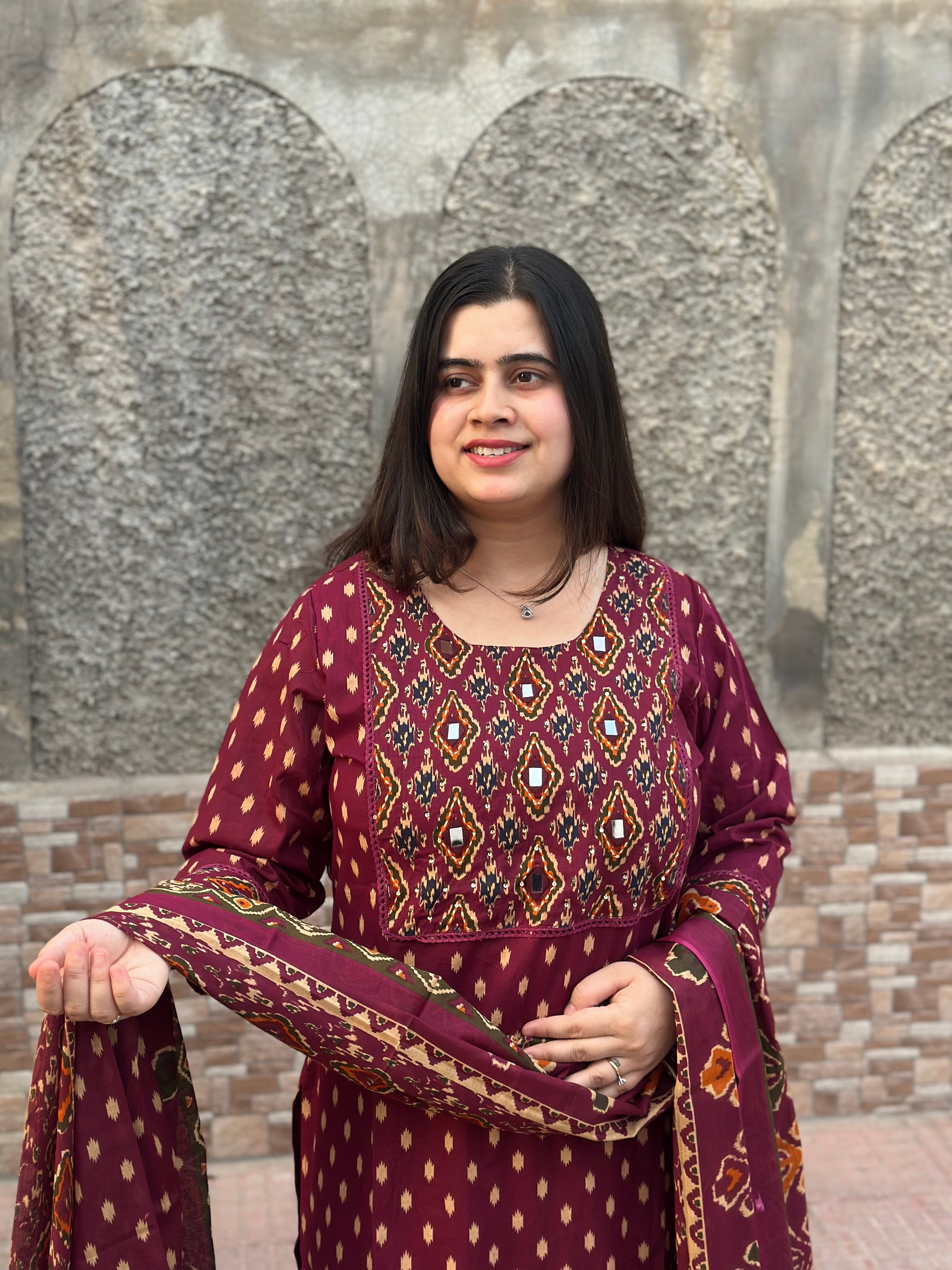 Ikkat Printed Cotton Suit For Women