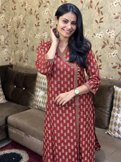 Angrakha Bagru Red Suit - Vijay Laxmi