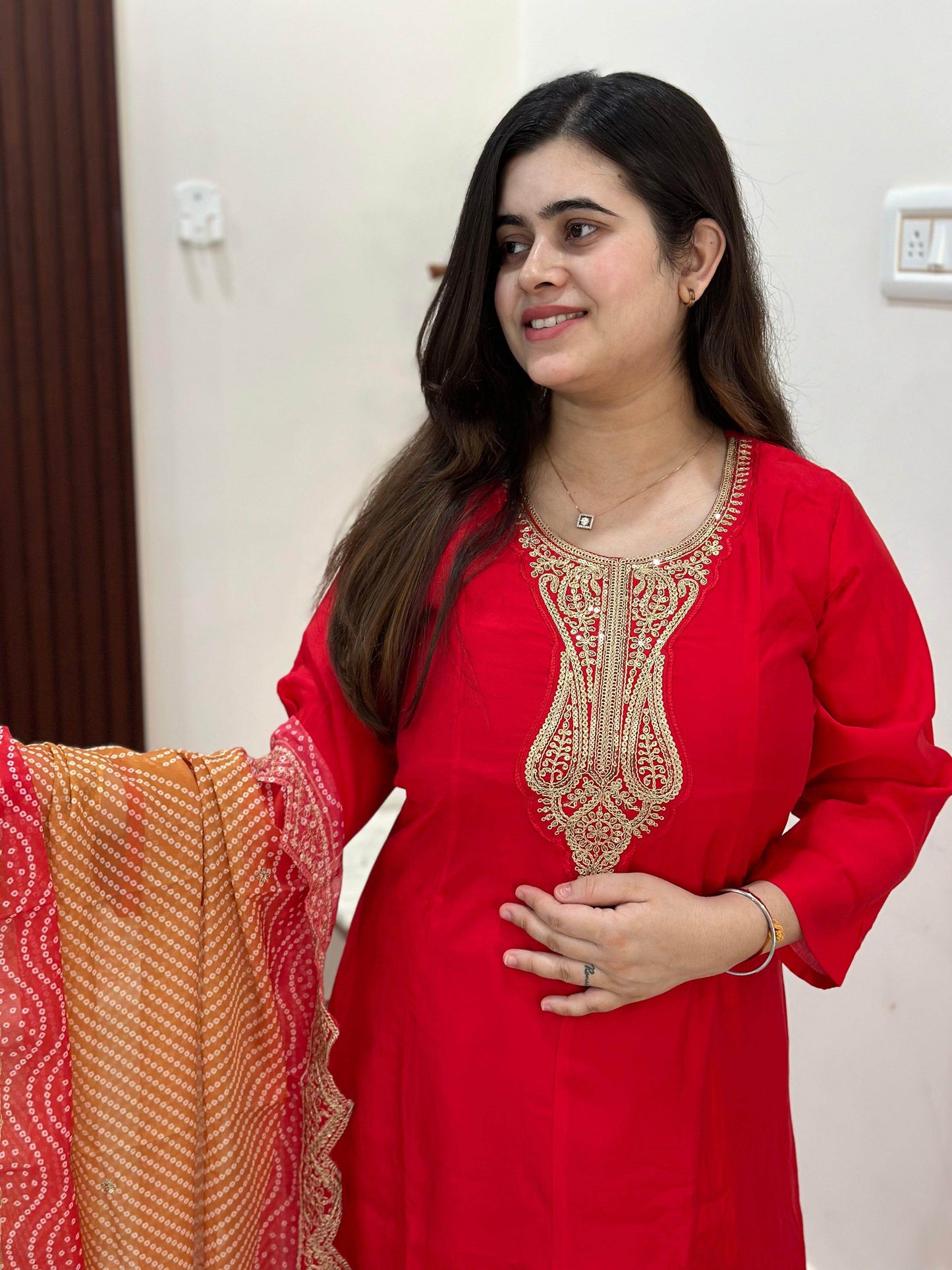 Soft Dola Silk Suit For Women Red - Vijay Laxmi