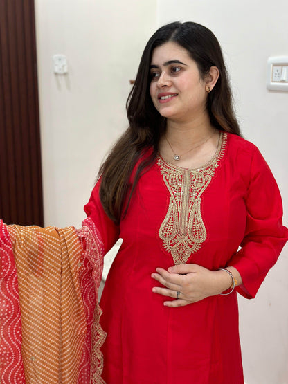 Soft Dola Silk Suit For Women Red - Vijay Laxmi