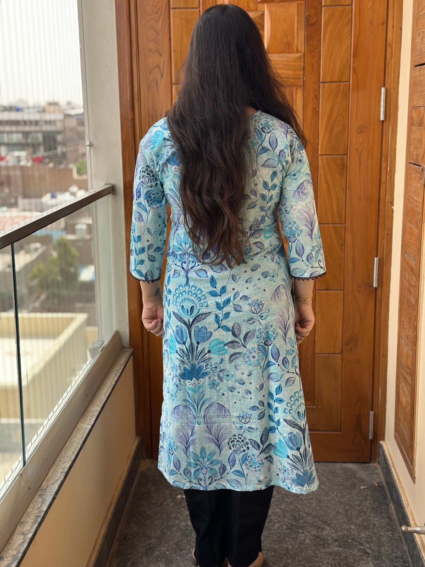 Gulmohar Cotton kurti for women angrakha blue