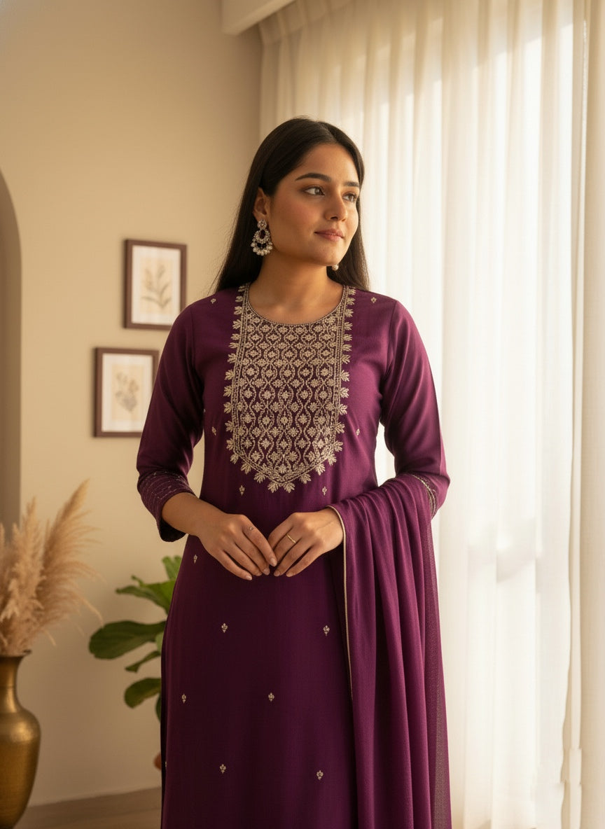 Purple modal silk suit