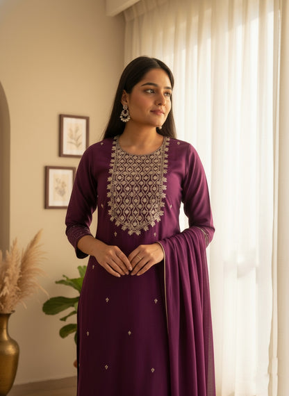 Purple modal silk suit