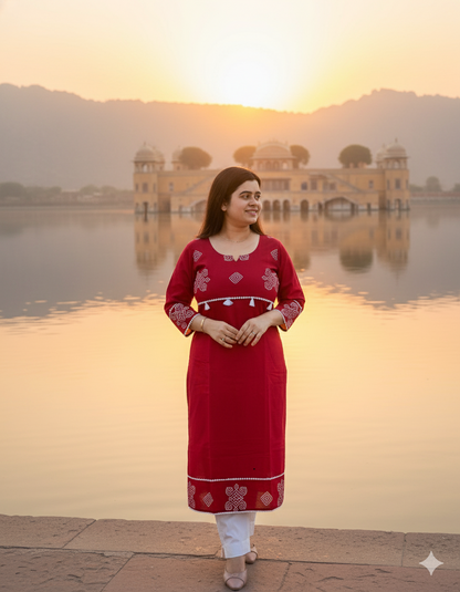 Breathable & Stylish cotton kurti red