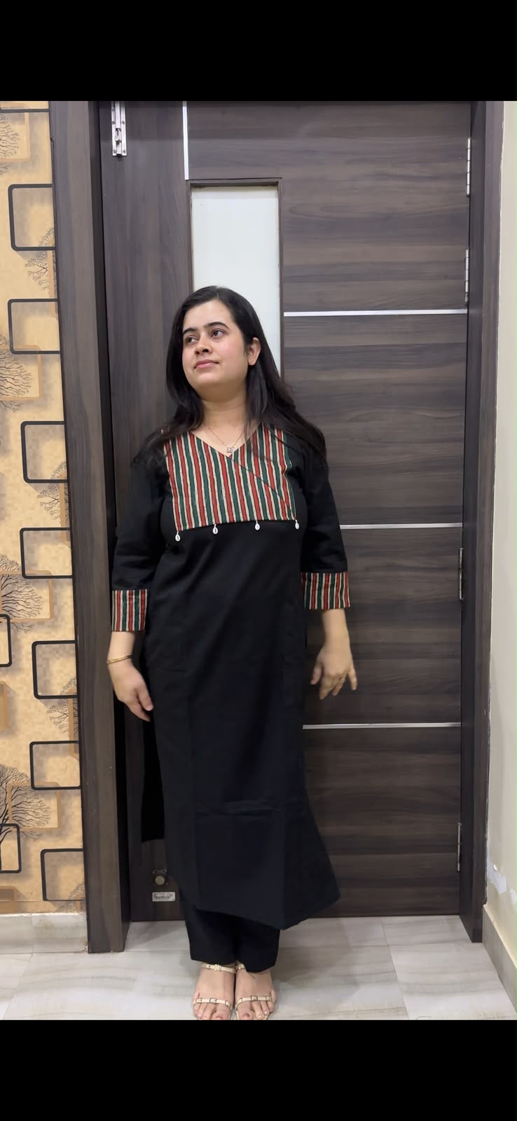 Sunehri pure cotton  kurti for women black