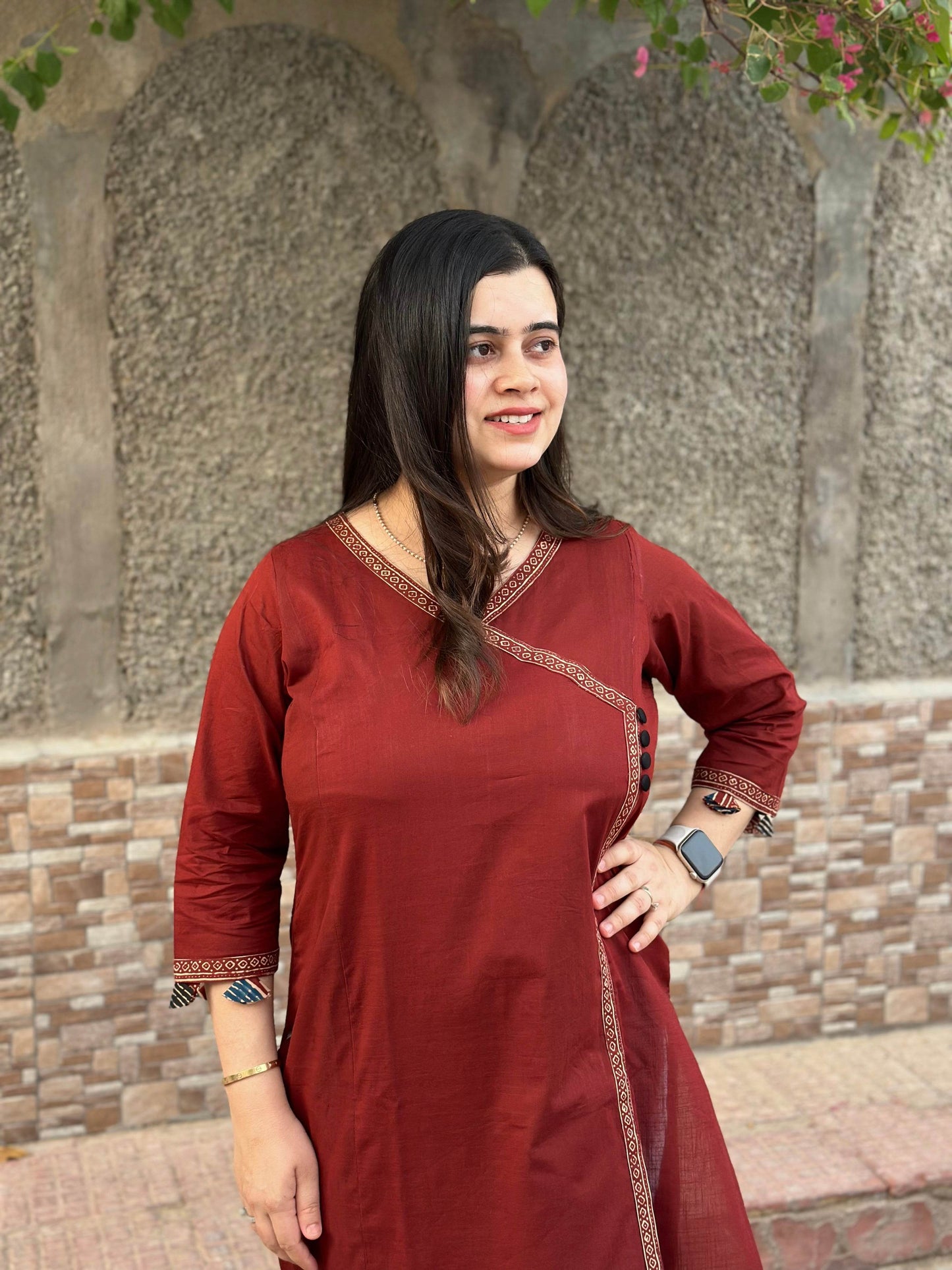 Airy Cotton Kurti for women red angrakha - Vijay Laxmi