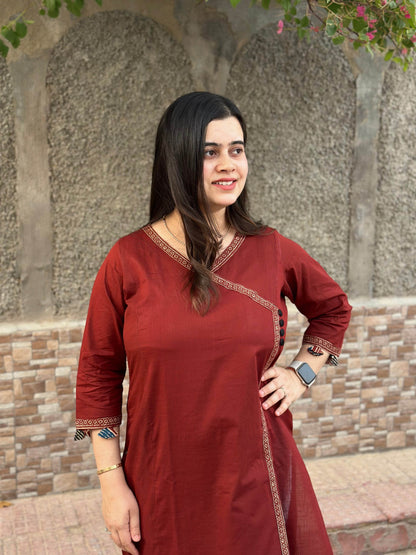 Airy Cotton Kurti for women red angrakha - Vijay Laxmi