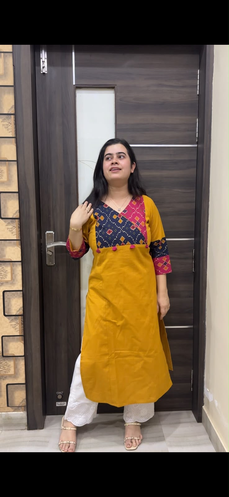 Sunehri pure cotton flex kurti for women mustard