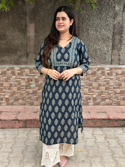 Airy Cotton Kurti For Women Indigo
