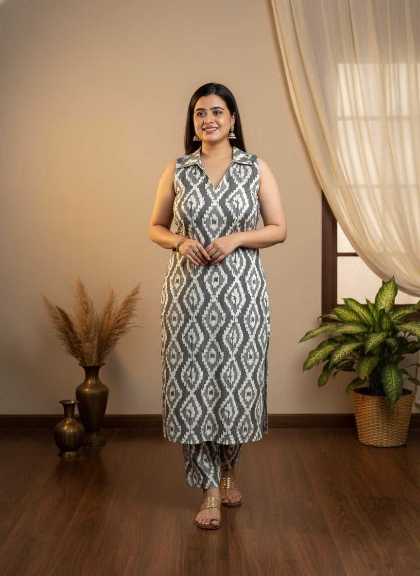 Ikkat cotton breathable kurta pant set