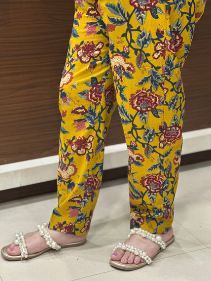 Breathable Mustard Print Cotton Pants