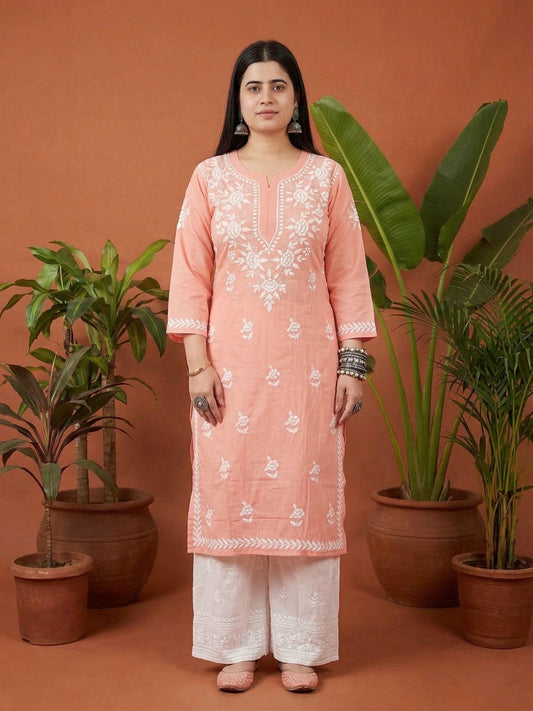 Chikankari Modal Kurti Peach