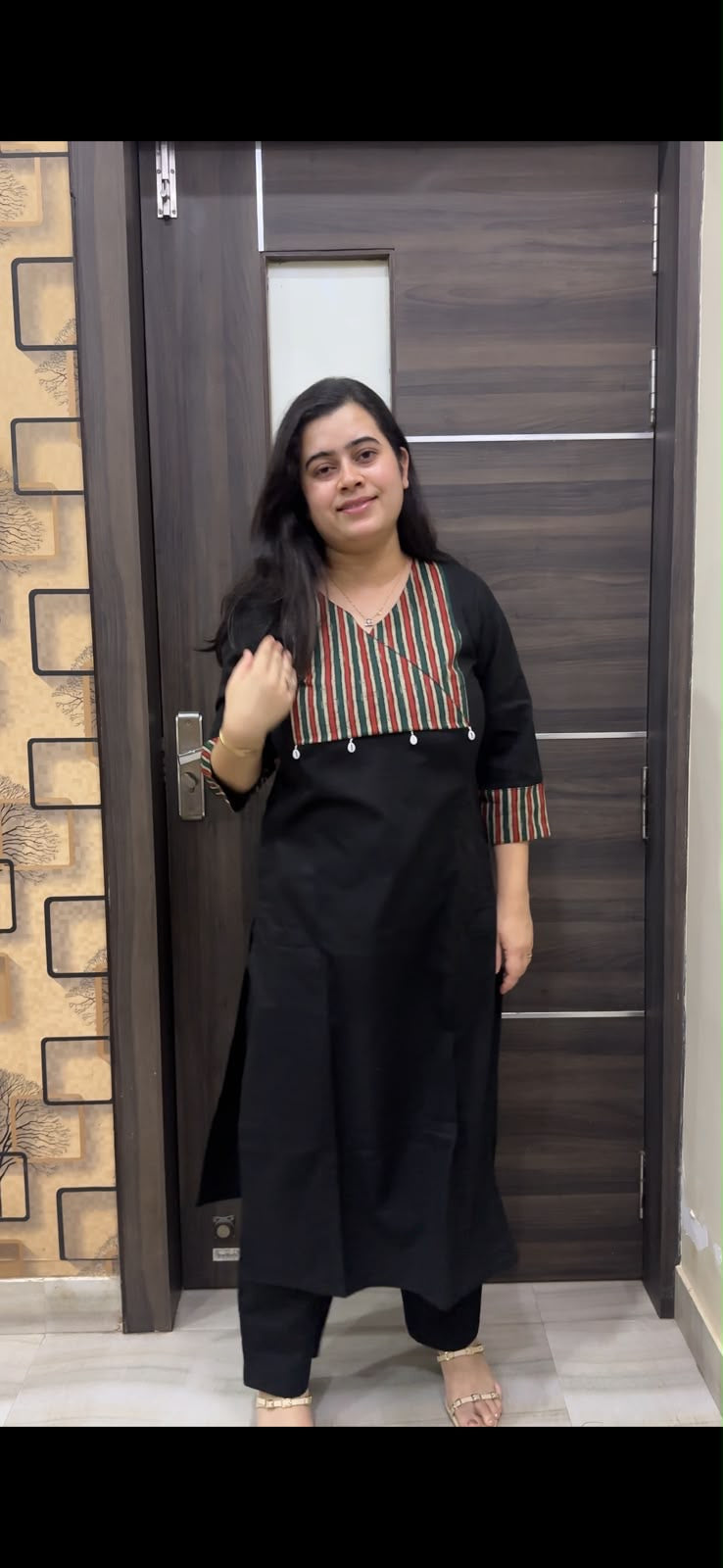 Sunehri pure cotton  kurti for women black