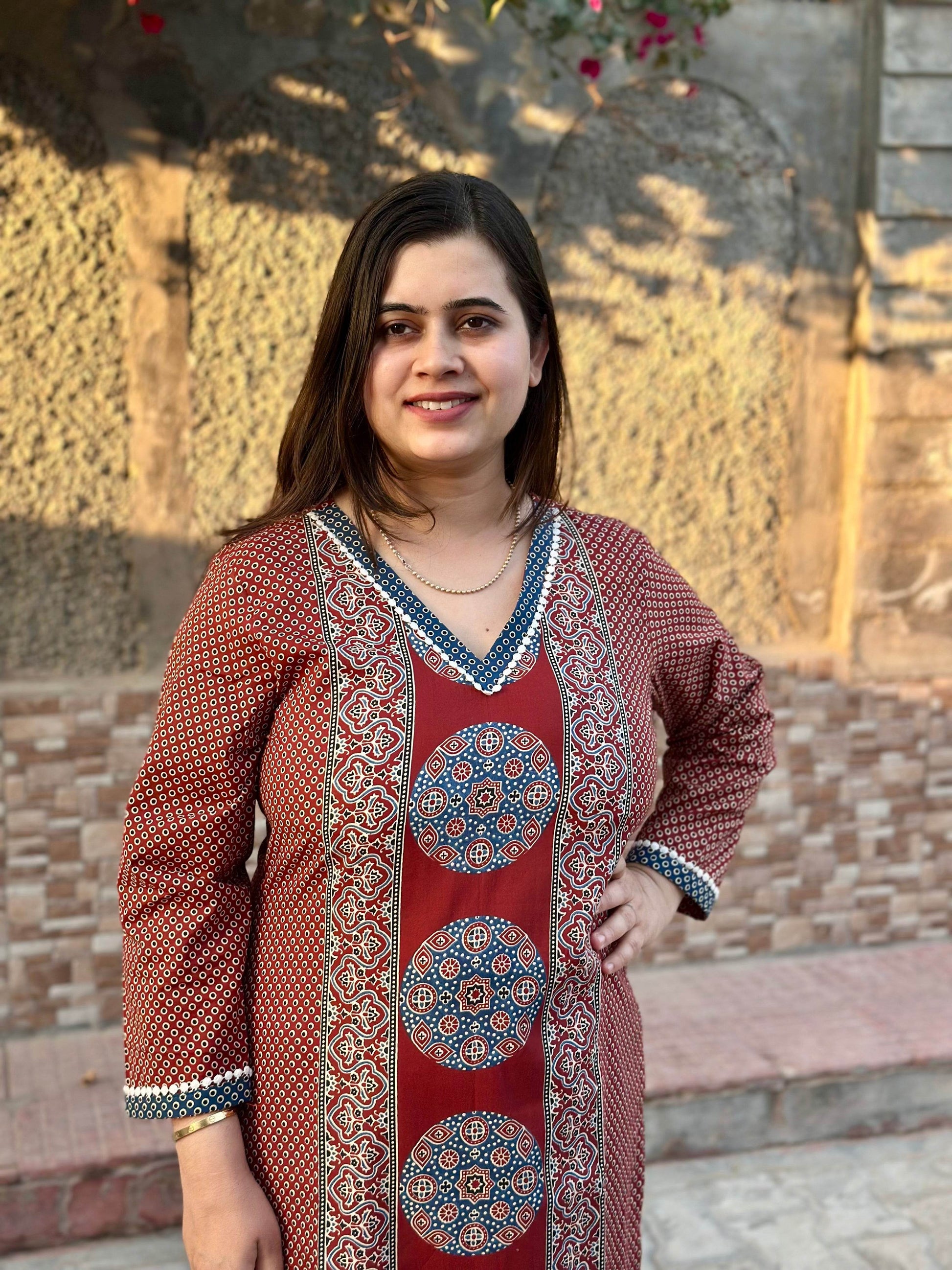 Airy Cotton Kurti for women ajrakh - Vijay Laxmi