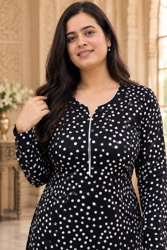 Sunehri pure cotton kurti for women polka dot