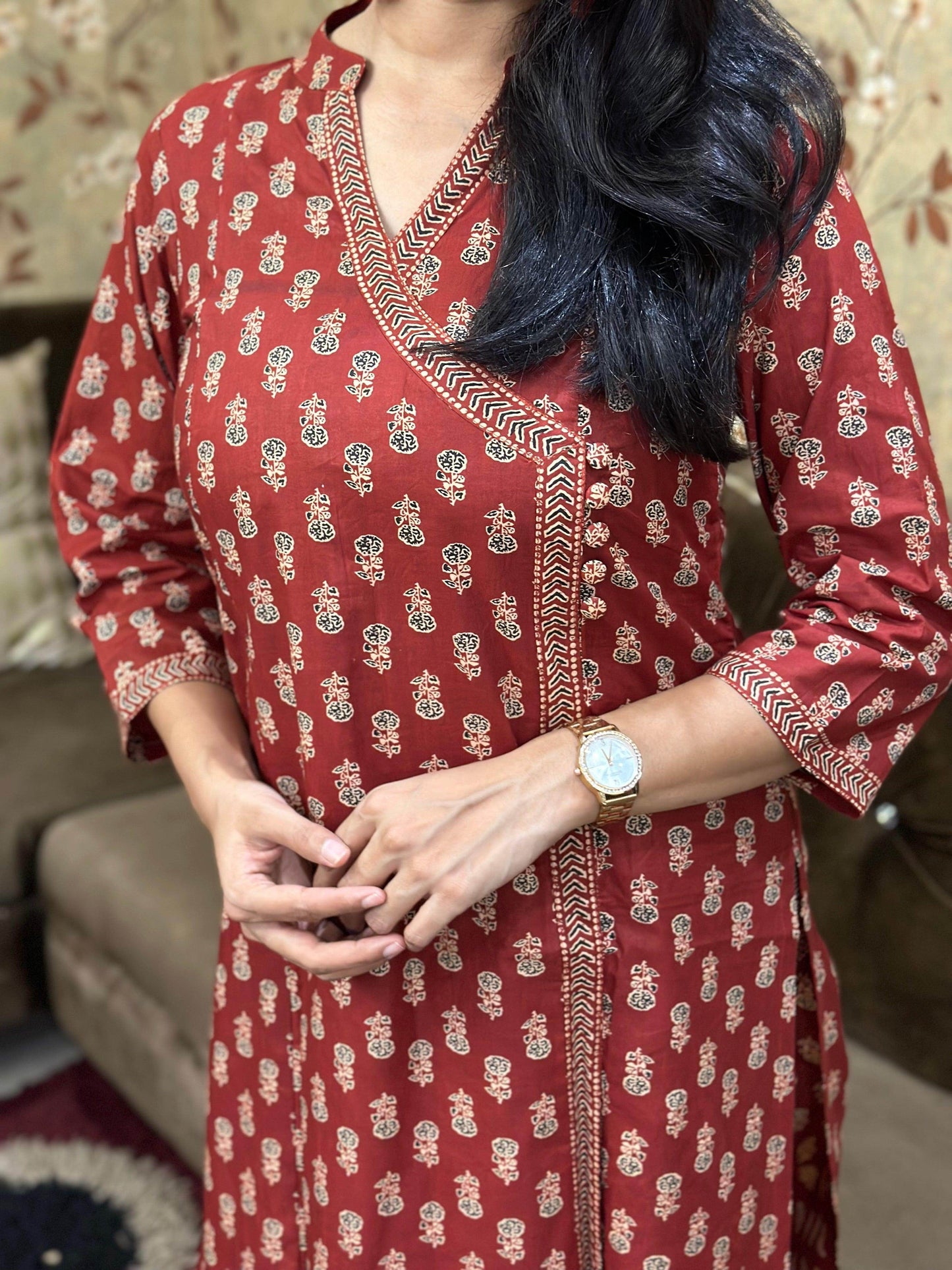 Angrakha Bagru Red Suit - Vijay Laxmi