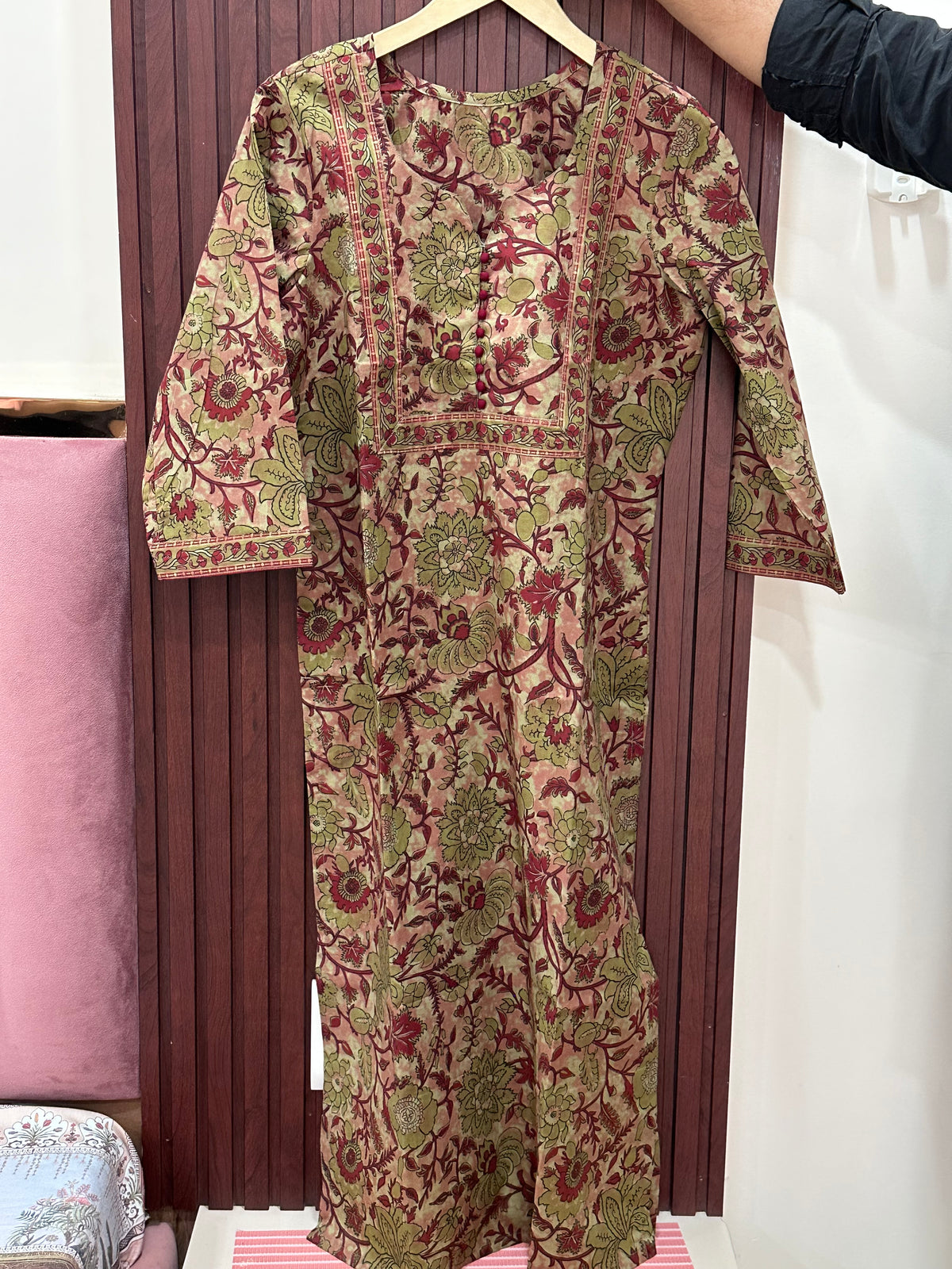 Ada pure cotton kurti for women kalamkari red